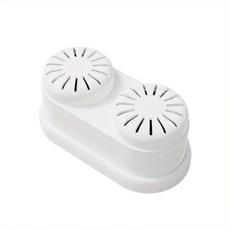Fruit Vegetable Purifier Washer Capsule - White dual-head compact produce cleaning device on plain white background
