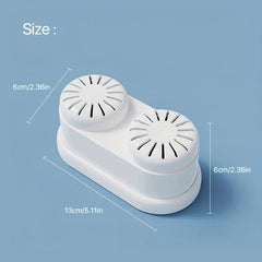 Fruit Vegetable Purifier Washer Capsule - White dual-rounded unit product with labeled dimension measurements: 13cm long, 6cm wide, 6cm tall on light blue background