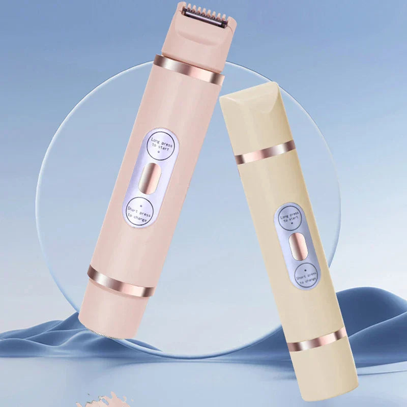 Electric Shaver - Two 2-in-1 groomers in soft pink and cream, displayed against a light blue decorative background