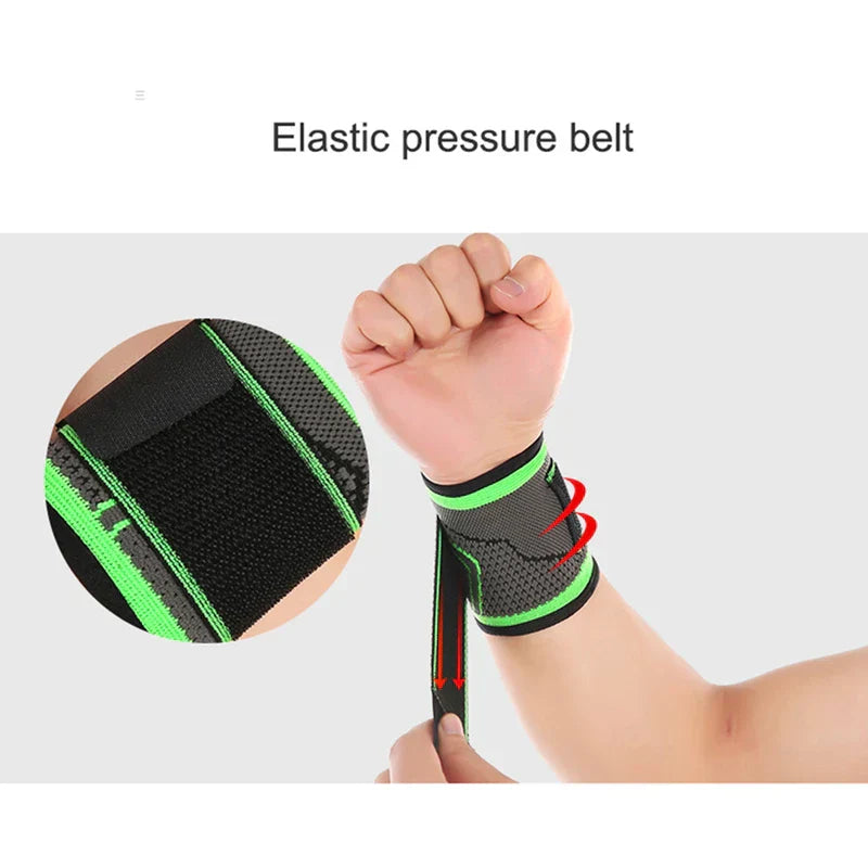 Wrist Brace Support - Adjustable compression wrist support being tightened by a hand, with inset showing its hook-and-loop fastener