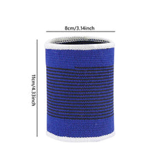Wrist Brace - Blue elastic wrist support with white trim, flat lay showing 8 cm width and 11 cm length dimensions