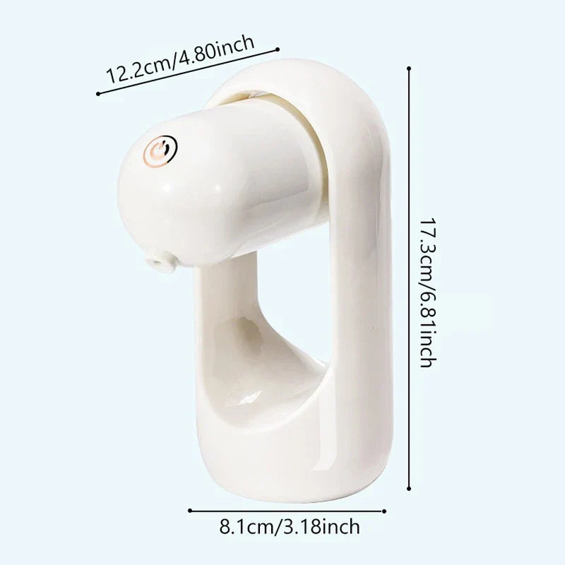 White electric water pump with size measurements labeled, shown against a plain light background