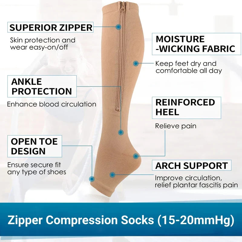 Zipper Compression Socks for Men Women