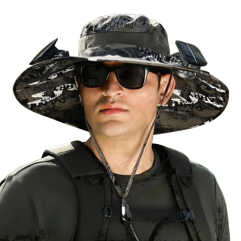 Solar 2 Fans Wide Brim Sun Hat - New HomeGoods