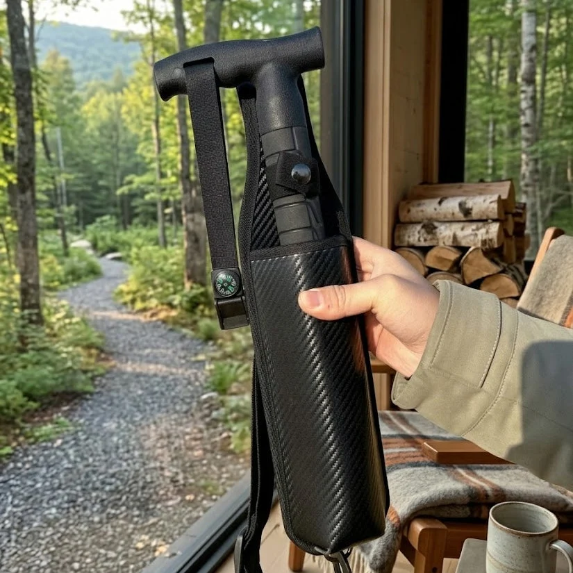wanderstock - Zusammengeklappter Teleskop-Wanderstock mit T-Griff