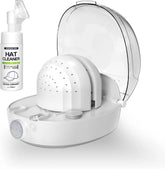 White hat cleaning machine with transparent lid and hat cleaner spray bottle