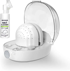 White hat cleaning machine with transparent lid and hat cleaner spray bottle