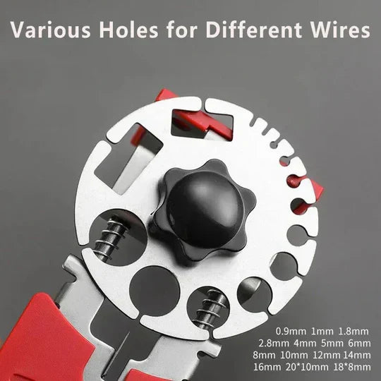 Handheld Wire Quick Stripper - Close-up of the multi-sized guide wheel marked with compatible wire diameter measurements