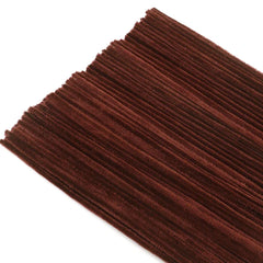 Chenille Stems Craft Pipe Cleaners - Bundle of dark brown fuzzy textured craft sticks arranged diagonally on a white background