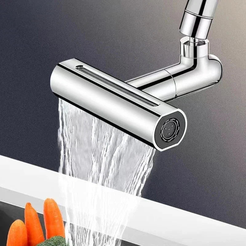 Waterfall Bathroom Faucet - Faucet spout dispensing wide, even sheet of flowing water over a sink with produce below