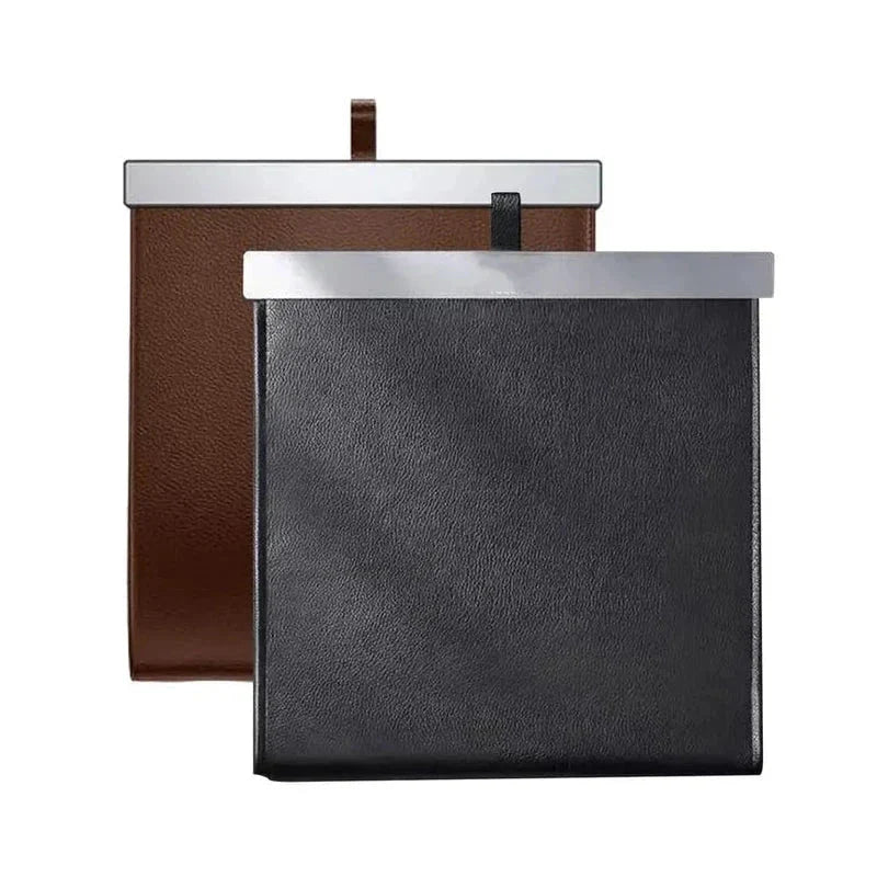 Car Seat Organizer Bag - black and brown faux leather storage bags side by side front view