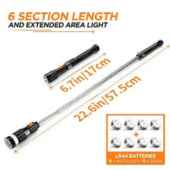 Telescoping magnetic pickup tools with LED in use