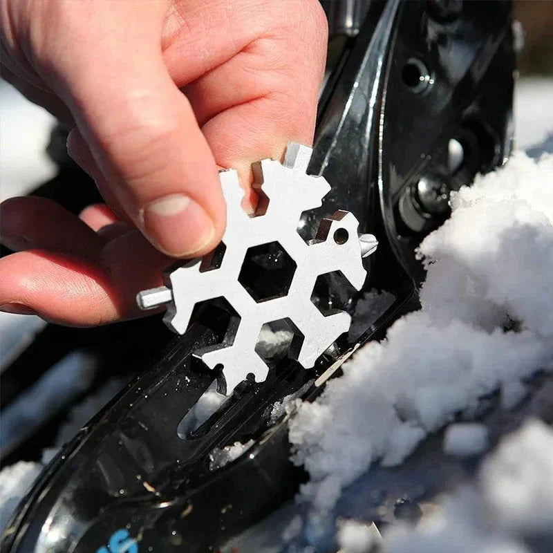 Silver snowflake multi-tool screwdriver for outdoor winter gear