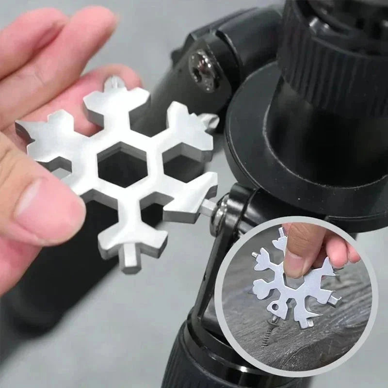 Silver snowflake hex wrench multi-tool tightening tripod screw, EDC tool demo