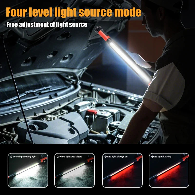 Led Work Light - Four selectable lighting modes demonstrated during under-hood auto repair