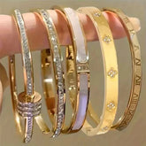 5-Piece Titanium Steel Starry Sky Bangles, 18K Gold-Plated