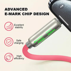 موصل كابل شحن usb بتصميم 4 في 1 متصل بهاتف، مع إضاءة خضراء تزيينية على الموصل المعدني