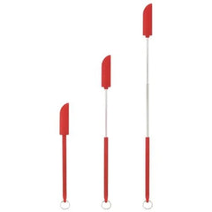 Mini Silicone Telescopic Spatula - Red spatula style tool shown at three different extended length settings