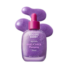 Plumping Serum - Purple dropper bottle with serum texture swatches on white background