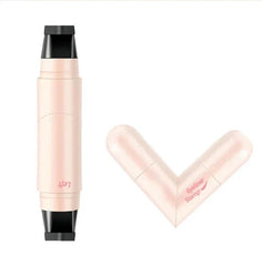 Rotating Eyeliner Pen - Two pink eyeliner stamp pens: one upright with reverse 'Left' text, one cap arranged in a V-shape with partial 'Eyeliner Stamp' text