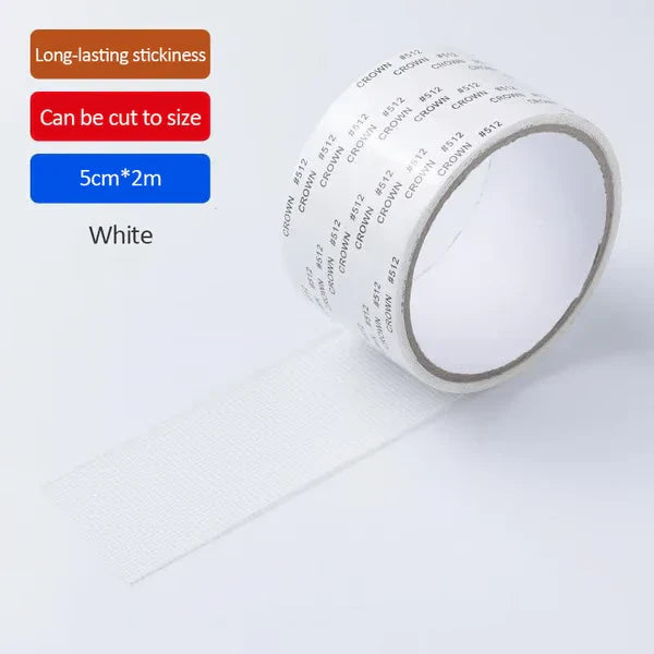 Roll of white window screen repair tape, 5cm*2m size labels, partial tape unrolled