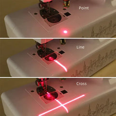Quilting Sewing Light - Three stacked close-up views of a sewing machine showing red laser output: single point, single line, and cross shape.