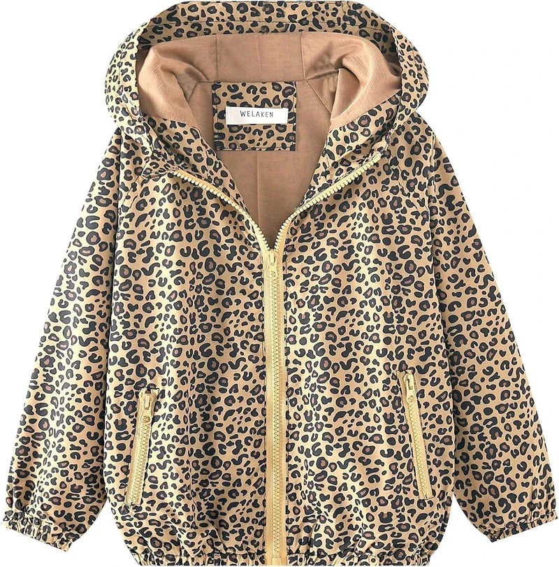 Girls' leopard print hooded jacket front view