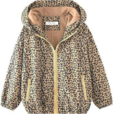 Leopard Print Lightweight Water-Resistant Hooded Jacket for Girls