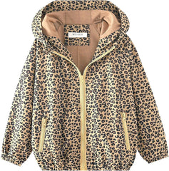 Girls' leopard print hooded jacket front view