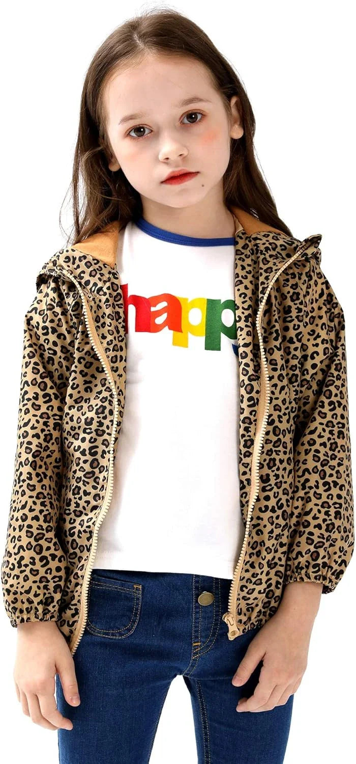 Leopard hooded jacket with gold zipper detail