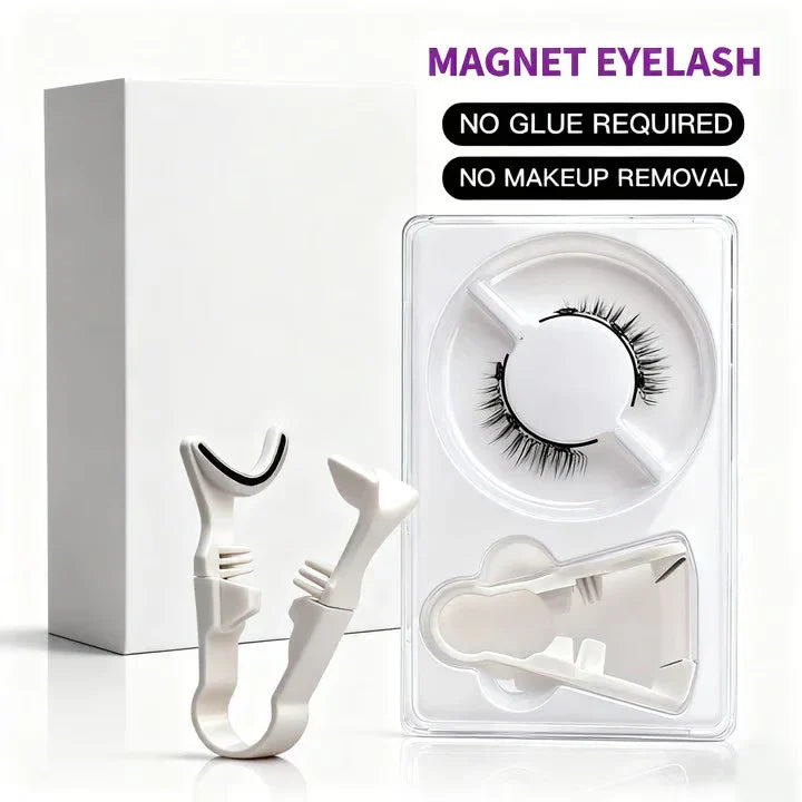 Reusable self-adhesive magnetic false eyelashes on a clean background