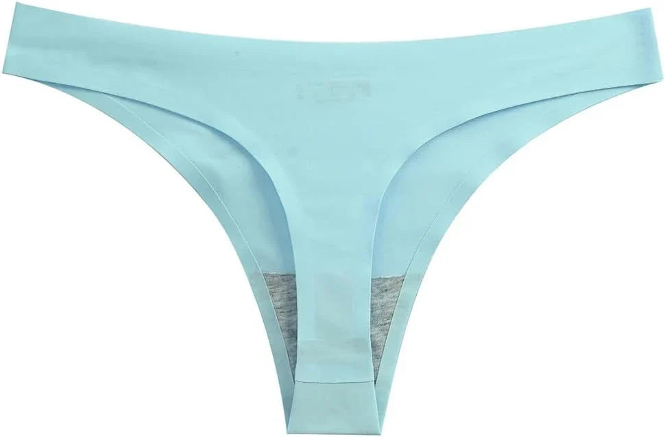 Women Thong Set - Soft Blue Silk Sexy Underwear for Ladies