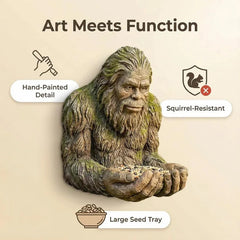 Garden Sculpture - Sasquatch-shaped wall decor with hands holding bird seed, marked with detail and feature callouts