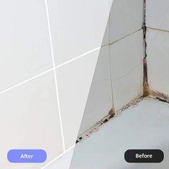 Tile Grout Pen - Split comparison image showing dirty, moldy tile grout marked Before and clean white grout marked After.