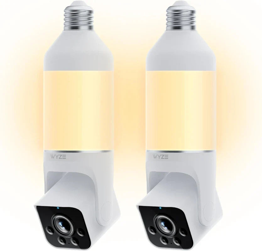 WYZE Bulb Cam Security Camera, 2K HD Outdoor Light Bulb Camera, Color Night Vision, Dimmable LED Bulb, Motion Detection, Siren Alarm, Works w/Alexa/Google Assistant (2 Pack)