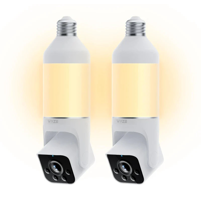 WYZE Bulb Cam Security Camera, 2K HD Outdoor Light Bulb Camera, Color Night Vision, Dimmable LED Bulb, Motion Detection, Siren Alarm, Works w/Alexa/Google Assistant (2 Pack)