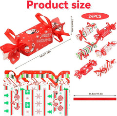 Christmas Candy Gift Boxes - 24pcs Festive Treat Bags with Red Ribbon