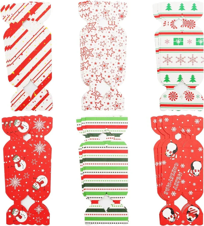 Christmas Candy Gift Boxes - 24pcs Festive Treat Bags with Red Ribbon