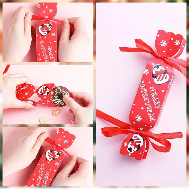 Christmas Candy Gift Boxes - 24pcs Festive Treat Bags with Red Ribbon