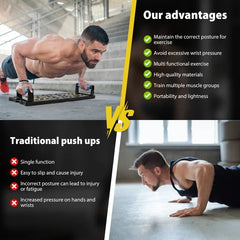 Push up board used for exercise vs traditional push ups, listing product advantages and traditional push up drawbacks