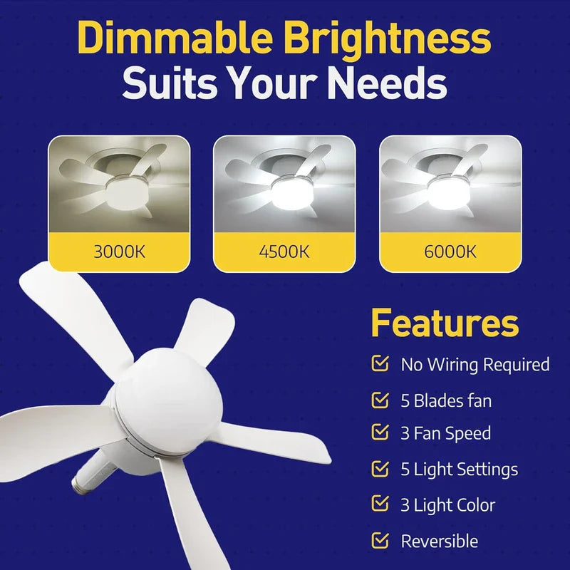 Wunder cool dimmable LED ceiling fan with 3000K, 4500K, 6000K light modes and listed feature set.