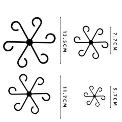 Plant Stem Support - Four black six-hook plant supports displayed on white, each marked with its vertical size measurement.