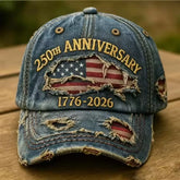 USA 250th Anniversary Commemorative Baseball Cap, Unisex Vintage Washed Cotton Snapback