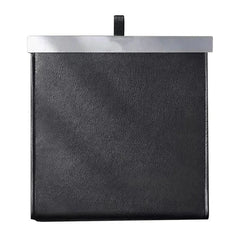 Car Seat Organizer Bag - black faux leather storage bag with silver top trim front view