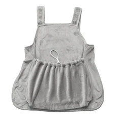 Delantal portabebés para gato con bolsillo acogedor - Delantal gris de felpa vestible con bolsillo fruncido frontal, extendido plano