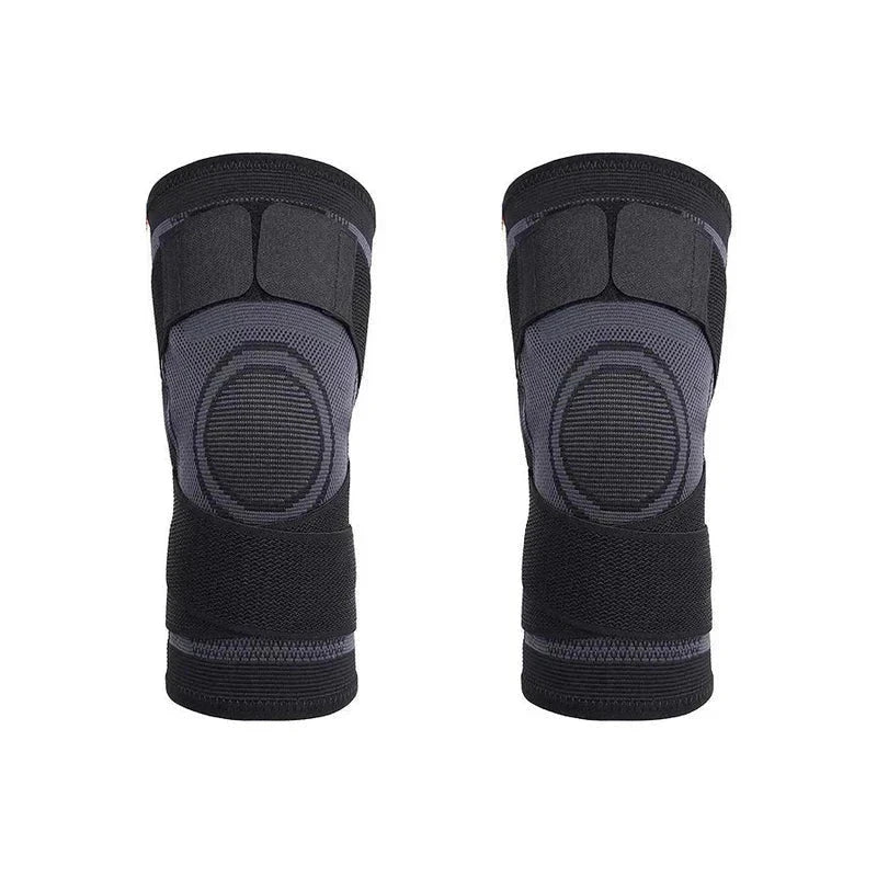 Compression Knee Sleeve - Pair of dark gray and black knee sleeves with circular knee support and hook-and-loop straps