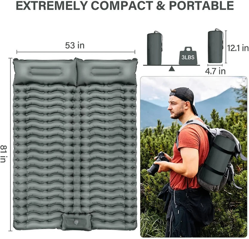 Close-up of the built-in foot pump on the double camping pad