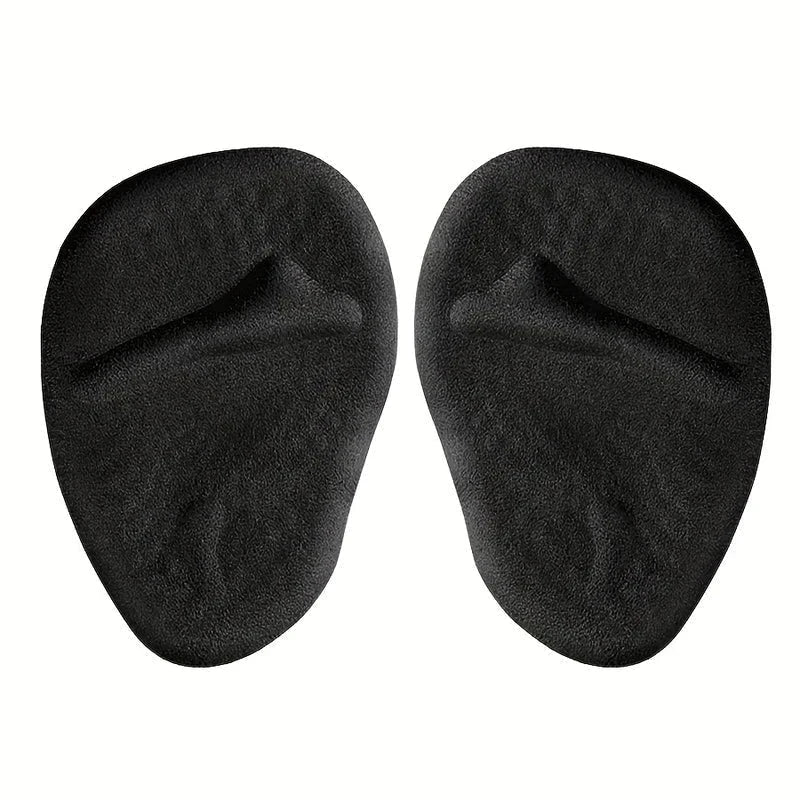 High Heel Forefoot Cushions - Pair of black textured teardrop-shaped shoe insoles, displayed side by side on a white background
