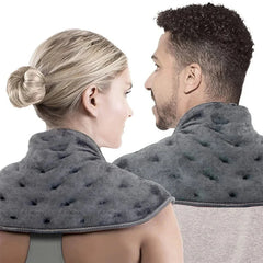 Hot Cold Therapy Neck Wrap - Two people wearing gray quilted neck and shoulder wraps, shown from the back