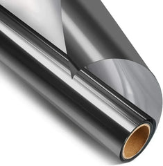 Window Film - Roll of dark silver glossy window tint film with a section lifted off the roll